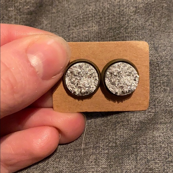 Silver Geode Style Earrings - Picture 2 of 3